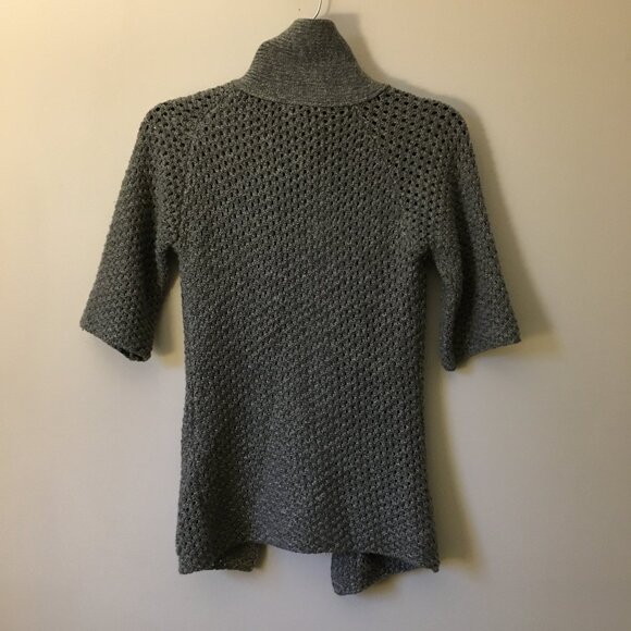 Sakura Wool Blend Buttoned High Collar Grey Knit Cardigan - Picture 3 of 16